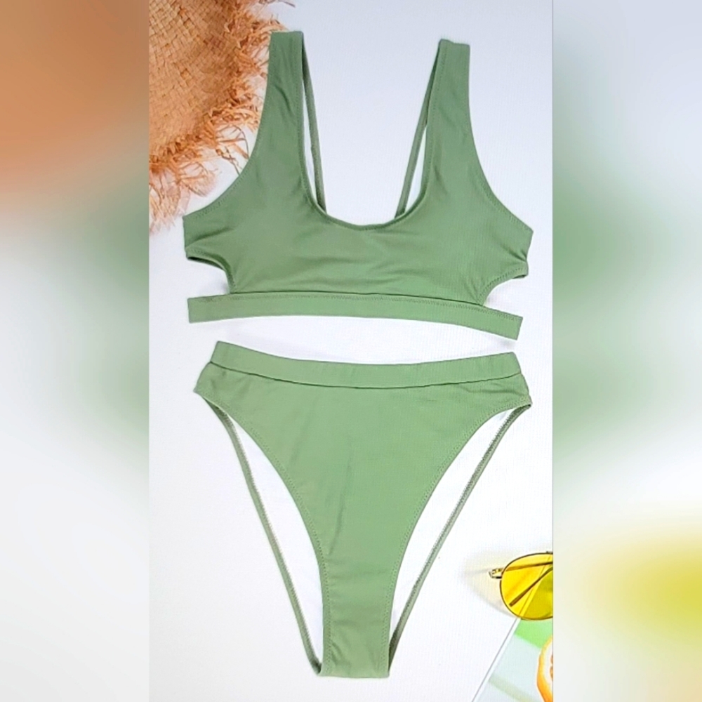 WOMENS High Waisted Crop Top Cheeky High Rise bathing Suit Bikini